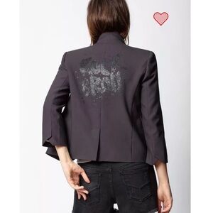 Zadig & Voltaire Charcoal Blazer with Artistic Back Detail Verys Bis Rock Jacket